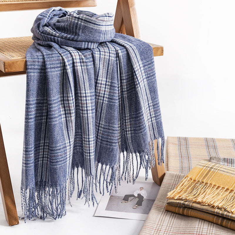 FH23-5198 Lattice stripe tassel winter scarf