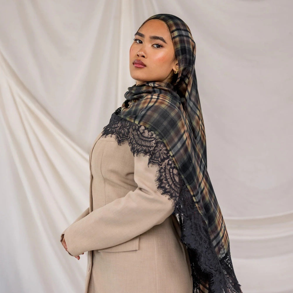 GZFJ  L-shaped lace trim printed modal double stitch hijab