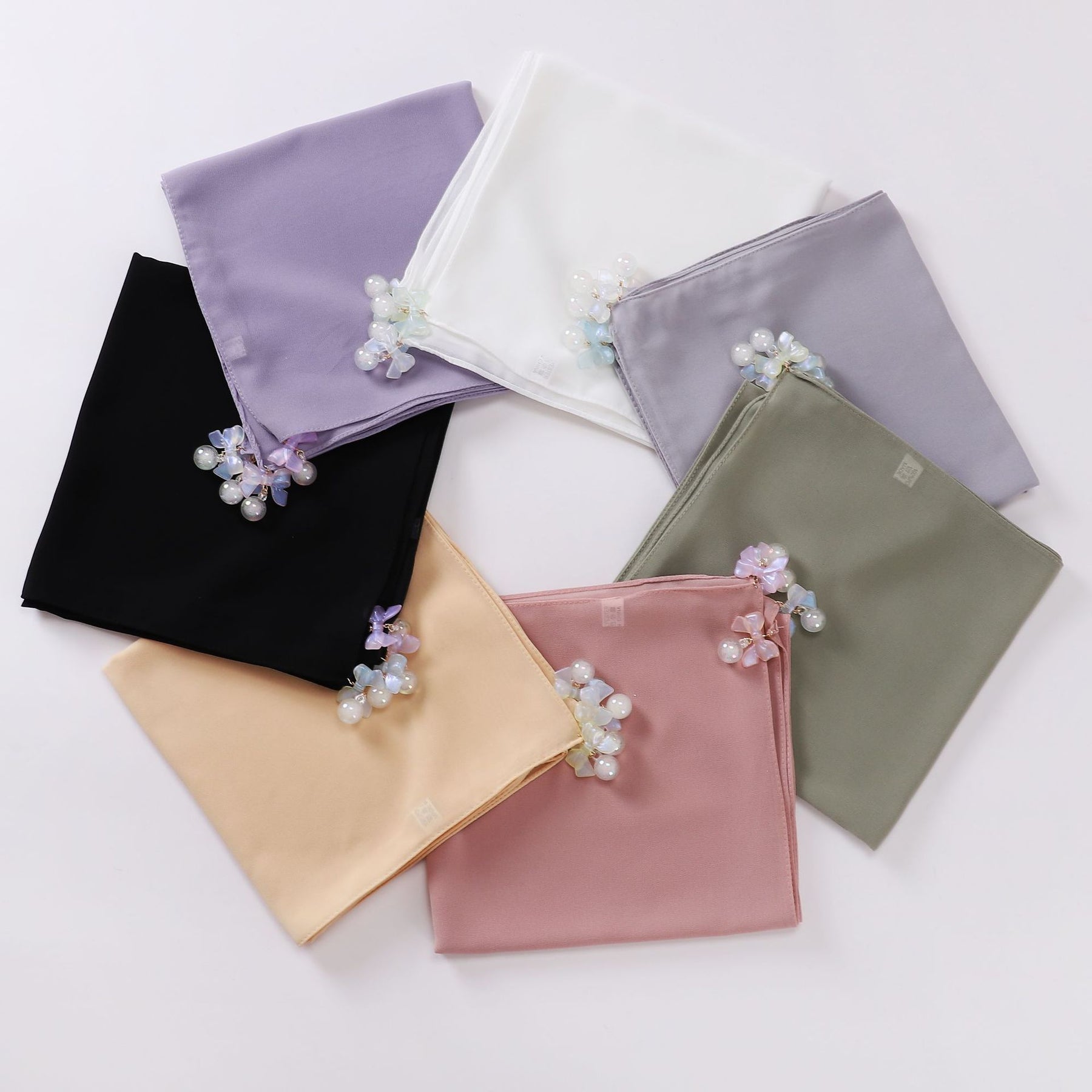 W-0038 90*90 plain pearl chiffon kerchief hijab scarf