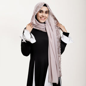 YZ315  Plain Chiffon Butterfly Embroidery Pearl Lace Hijab