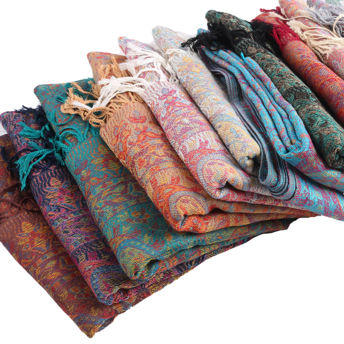 WJ005  Faux Cashmere Paisley Embroidered Tassel Scarf