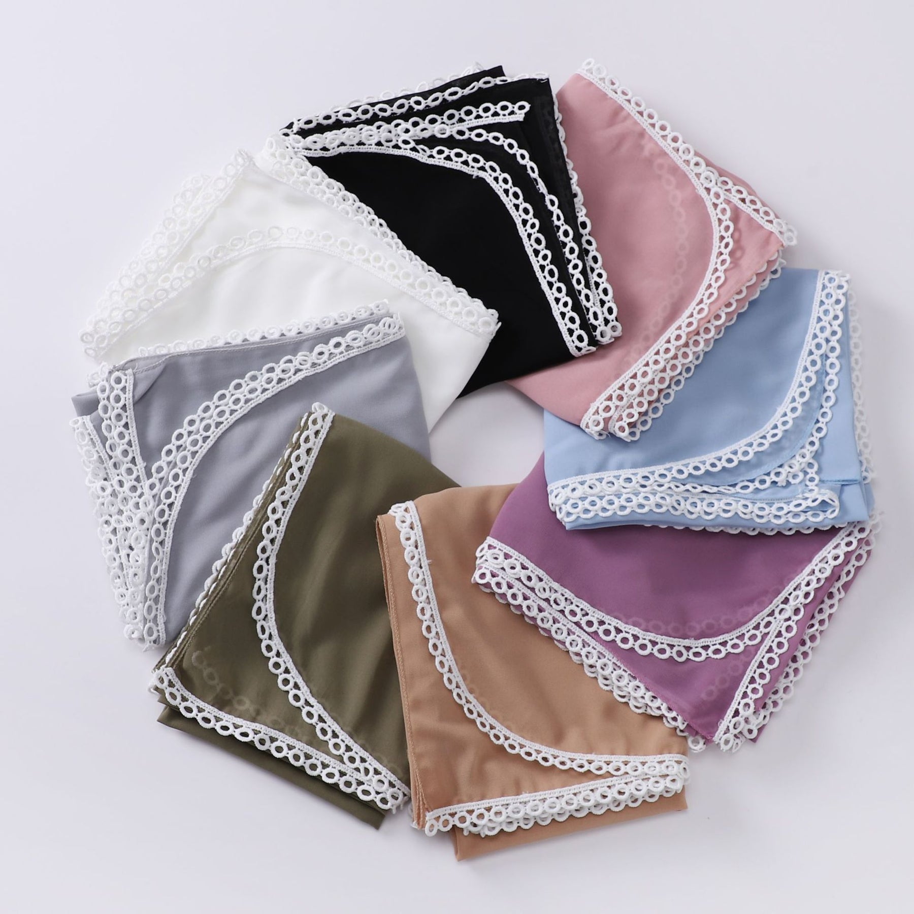 W-0030 plain pearl chiffon lace edge hijab scarf