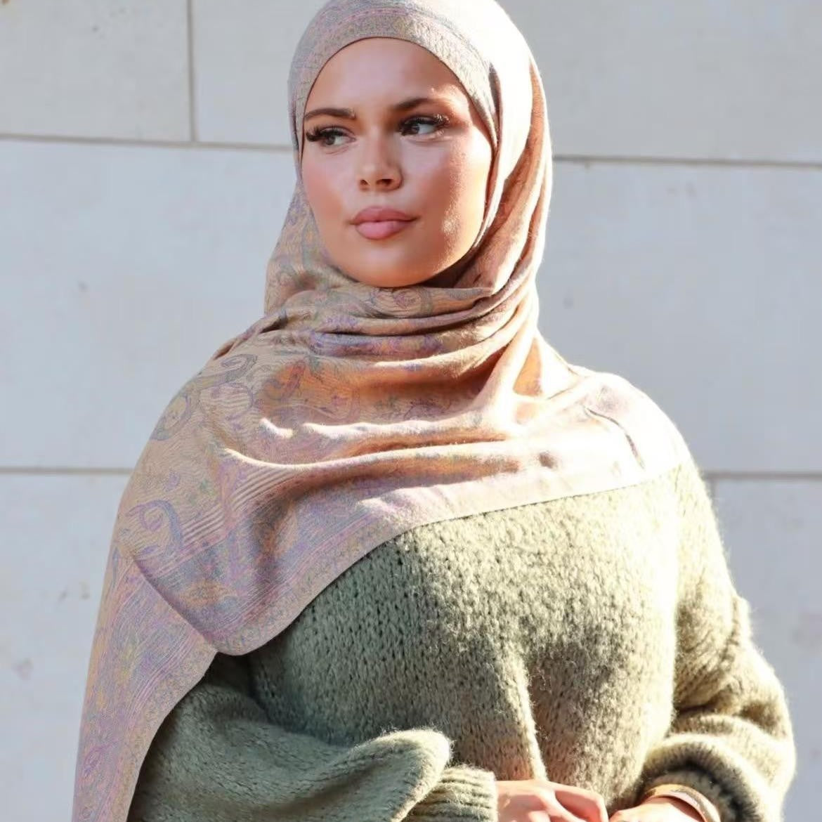 WJ046  Paisley Faux Cashmere Tassel Layering Scarf