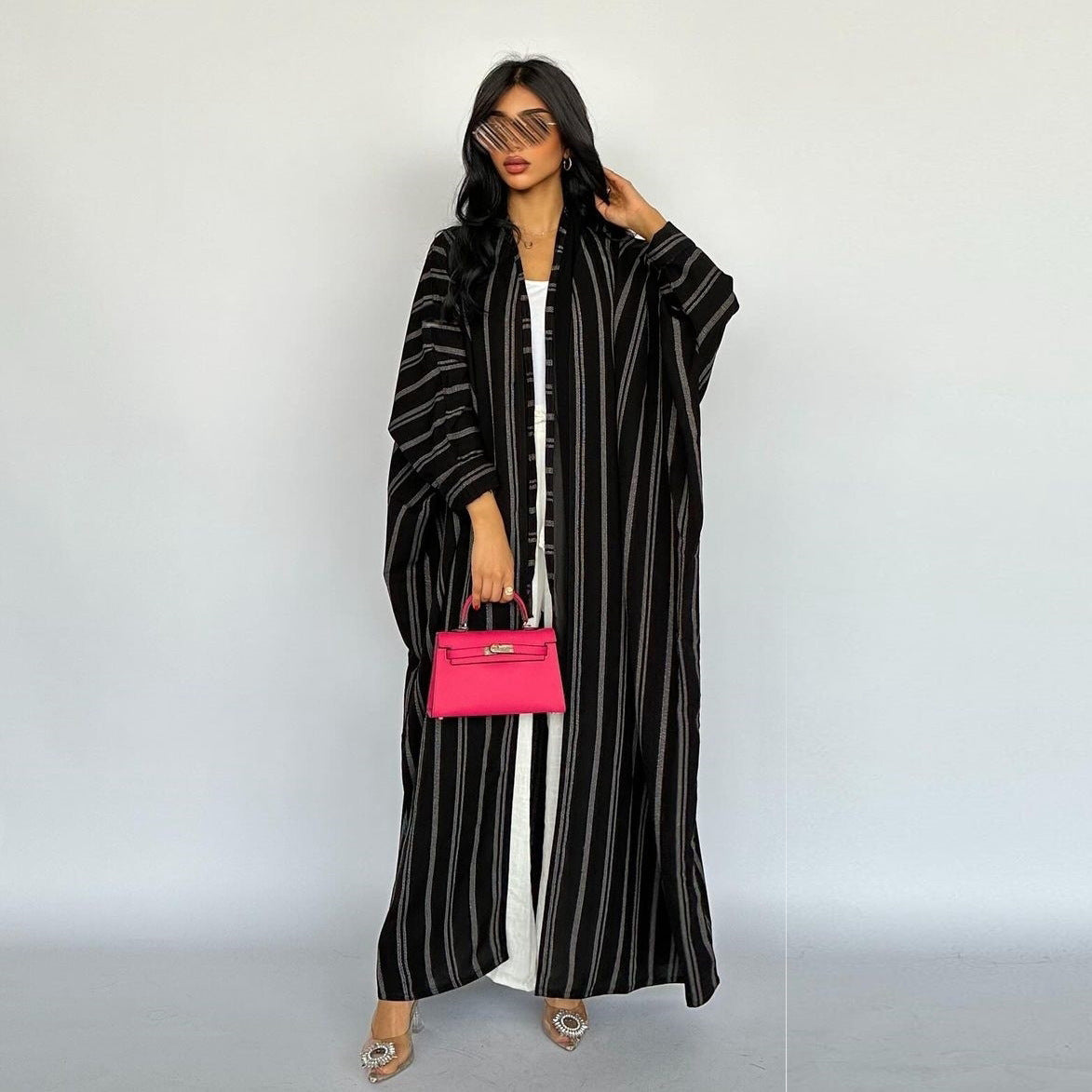 MQ161  Long Zebra Stripe Cotton Open Abaya