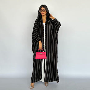 MQ161  Long Zebra Stripe Cotton Open Abaya