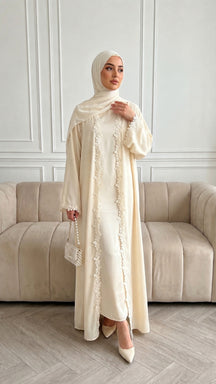 HBWT  Plain Lace Polyester Cardigan + Hijab Set