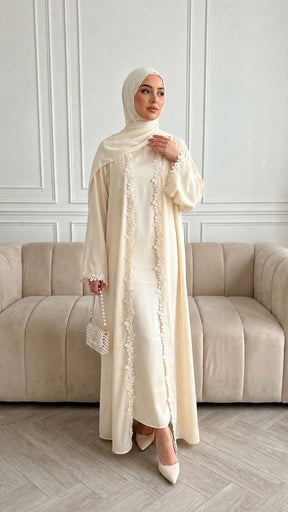 HBWT  Plain Lace Polyester Cardigan + Hijab Set