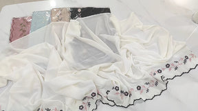 WJA498  Plain Elastic Chiffon Embroidered Long Hijab Headwrap