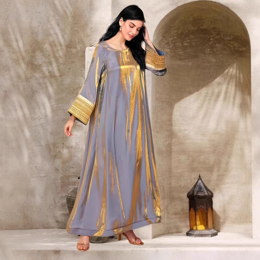 658  Shiny long dress plus size gold luxurious dress