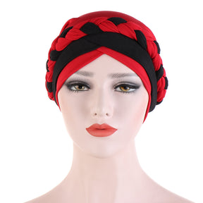 TJM-双色短辫 Double color milk silk hijab turban hat