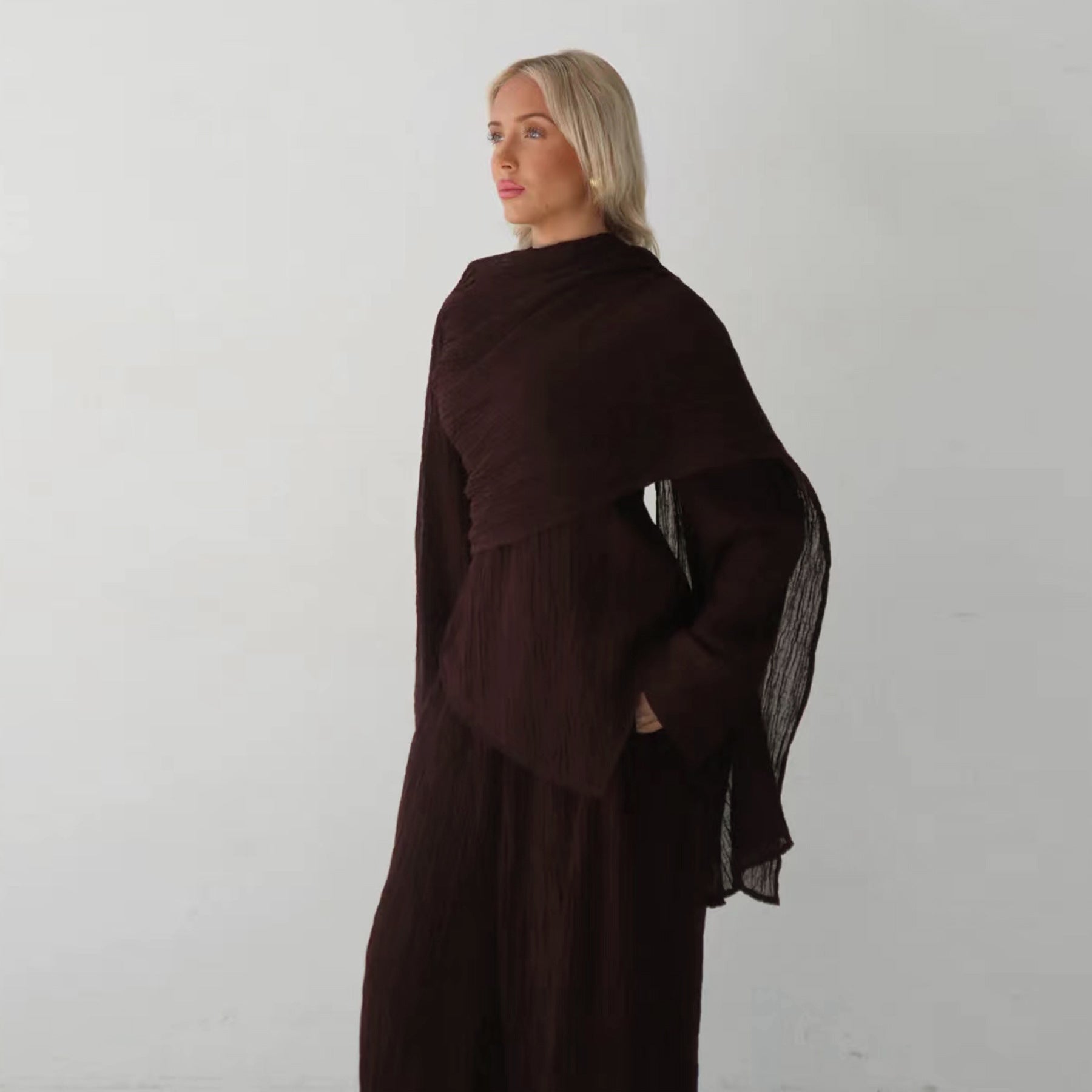 LR1034  Women's Plain Button Cardigan & Pants Two-Piece Set