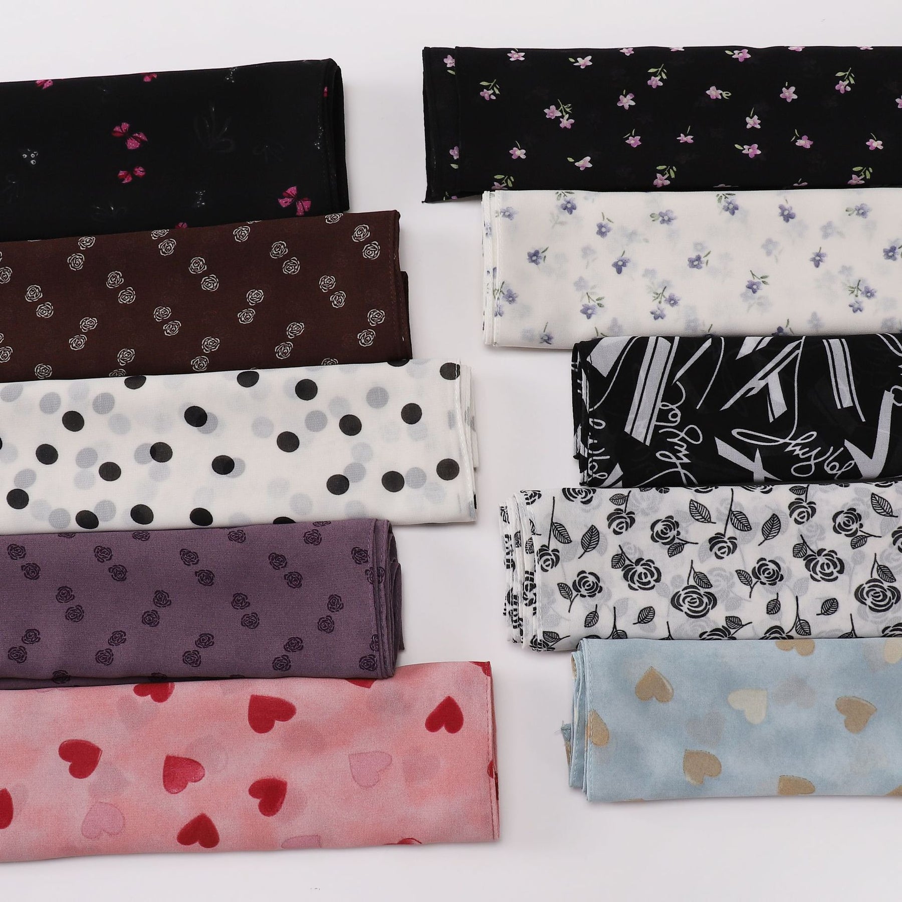 W-0022  Ditsy Floral Printed Pearl Chiffon Hijab