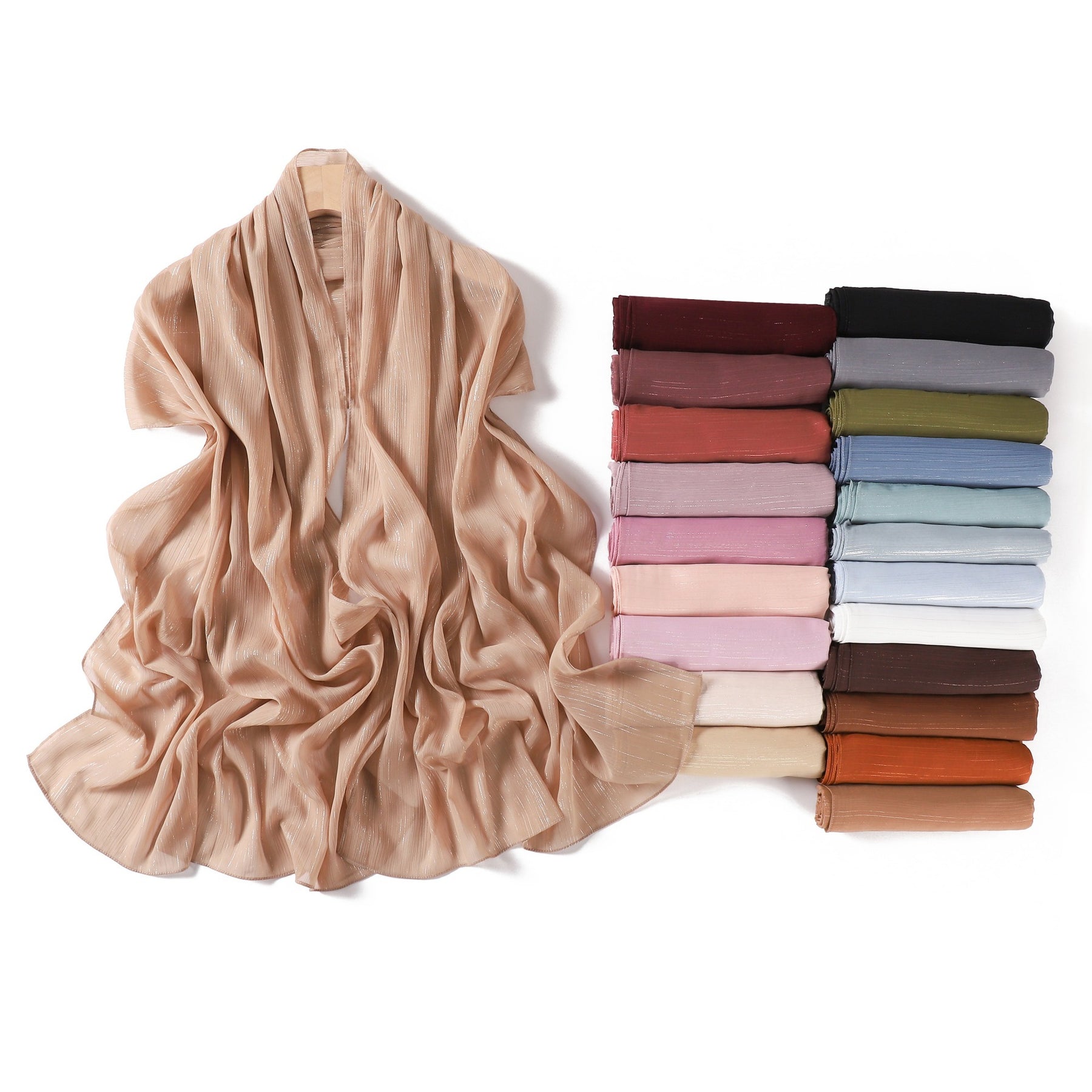 YZ375  Plain Silver Thread Crinkled Chiffon Hijab