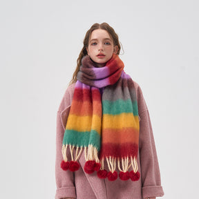 2023-08-14 Color stripe plush ball winter scarf