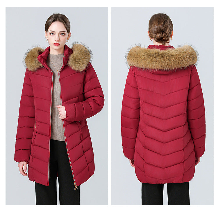 YAXF-8809  Women's Mid-Length Slim Winter Cotton-Padded Puffer Jacket