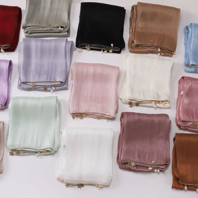 260302  Sea Island Silk Long Hijab with Handmade Chain