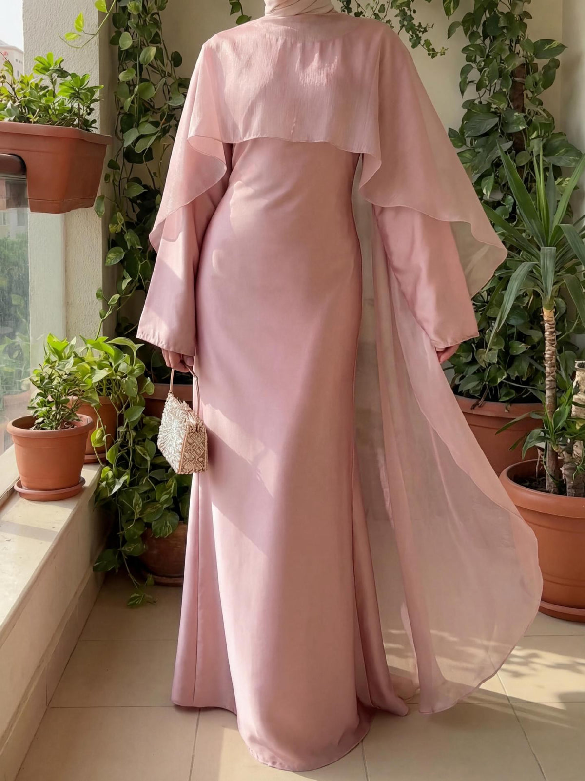 9592  Plain long-sleeve tie-belt long dress abaya