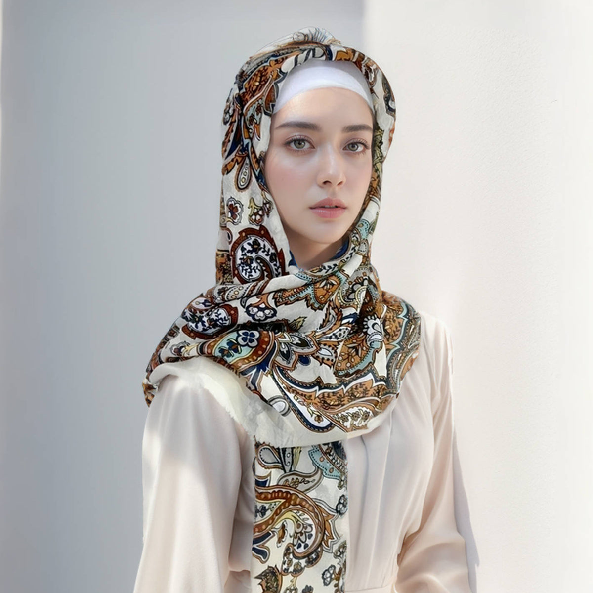 WJA285 New Fashionable and Versatile Bali Printed Silk Scarf Headband Scarf