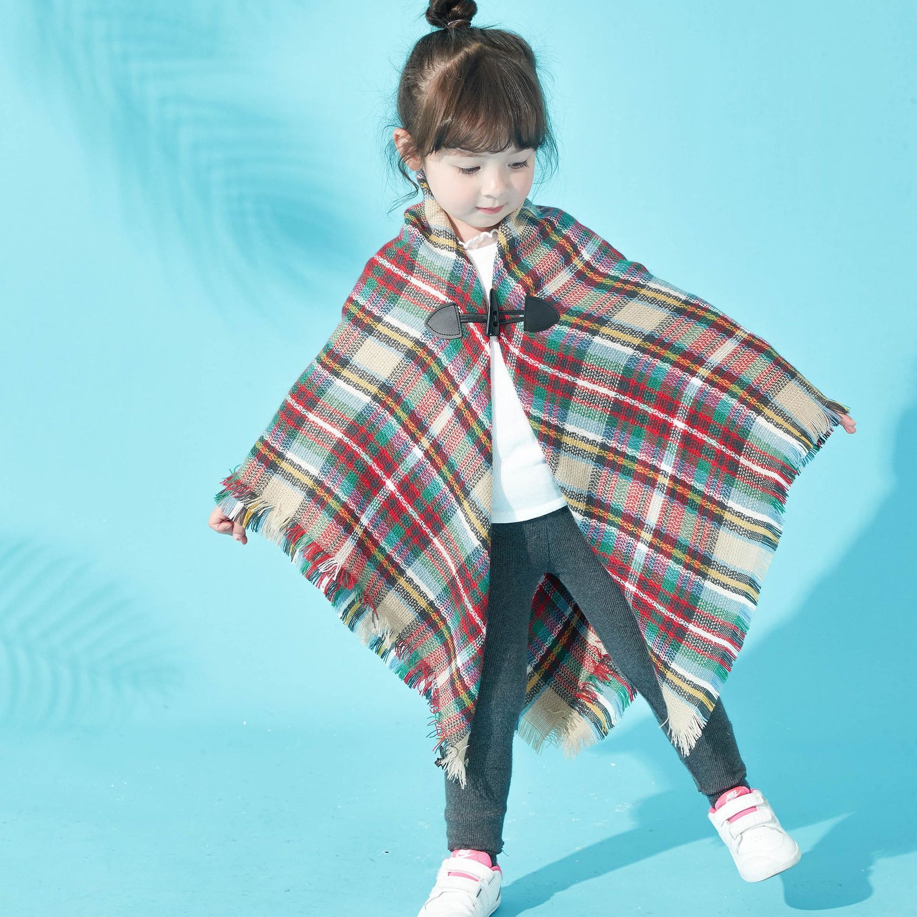 JH-T child keep warm plaid cloak shawl