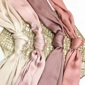 006 Mujeres musulmanas Hijab liso arrugado satinado