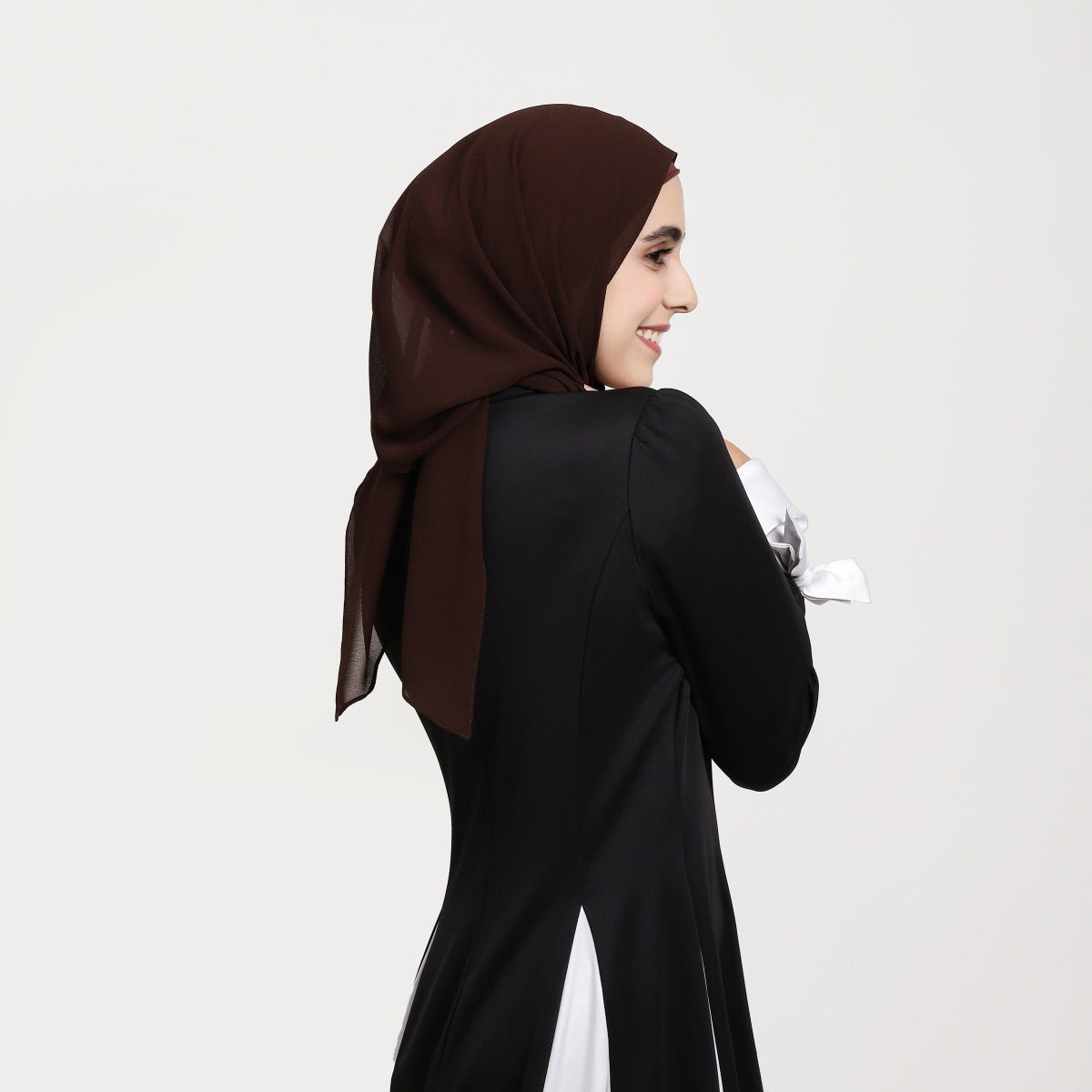 YZ317  Plain Pearl Chiffon Hijab with Built-in Magnetic Closure