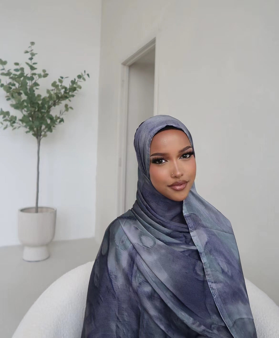 JBWJ001  Soft Modal Watercolor Printed Double-Sided Ethnic Long Hijab