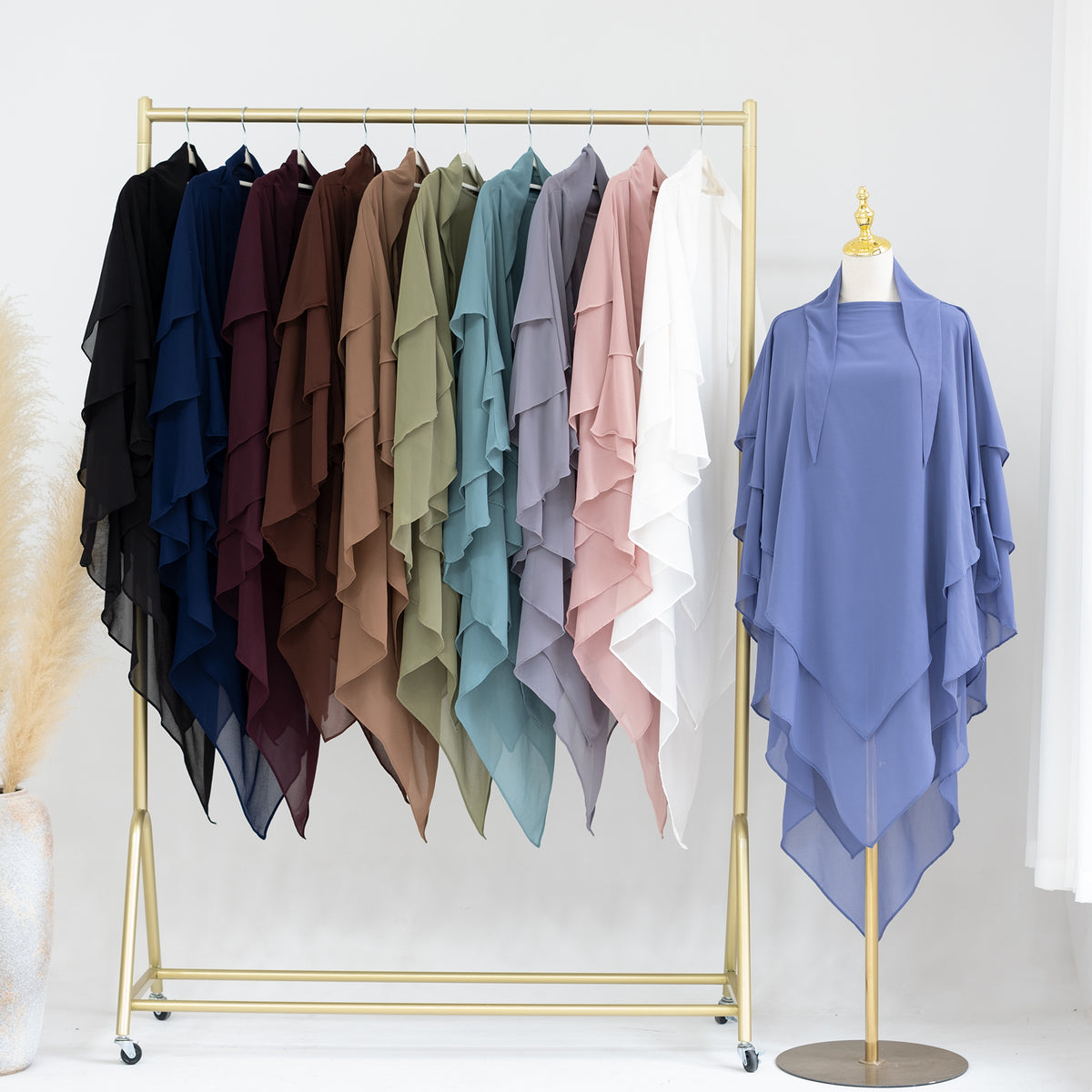 HJ909  Plain 3-Layer Polyester Prayer Hijab