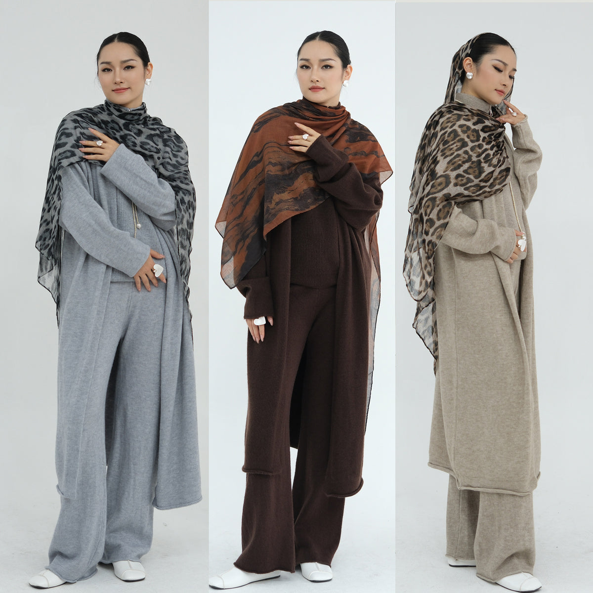 WDM009 Plain Thickened Jersey Three-Piece Set + Hijab