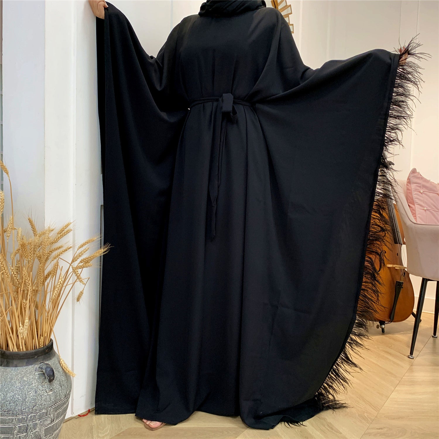 6317 High quality feather muslim abaya