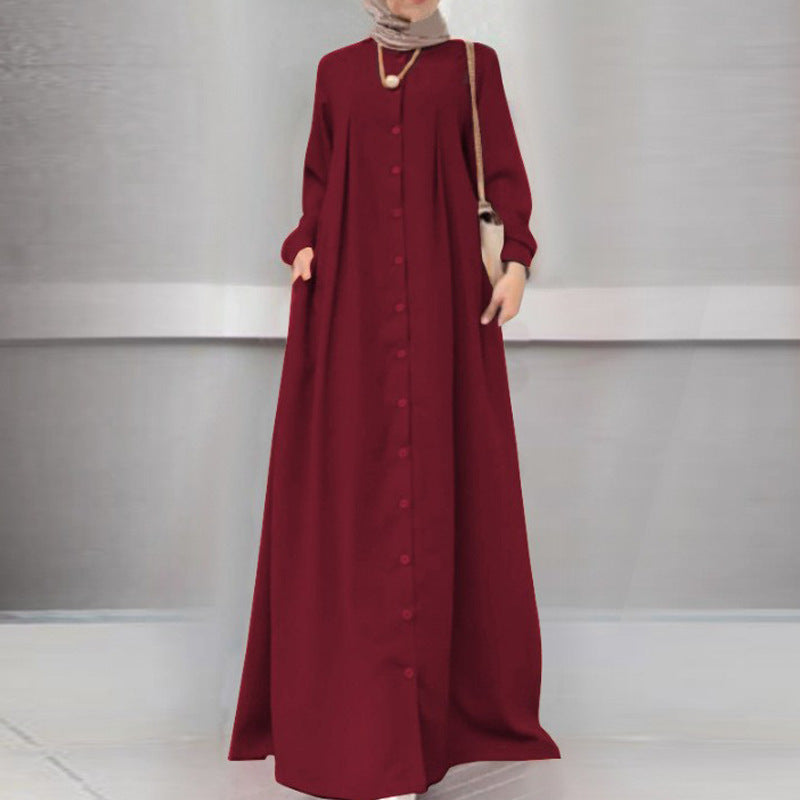 8026 solid color Large size muslim abaya dress