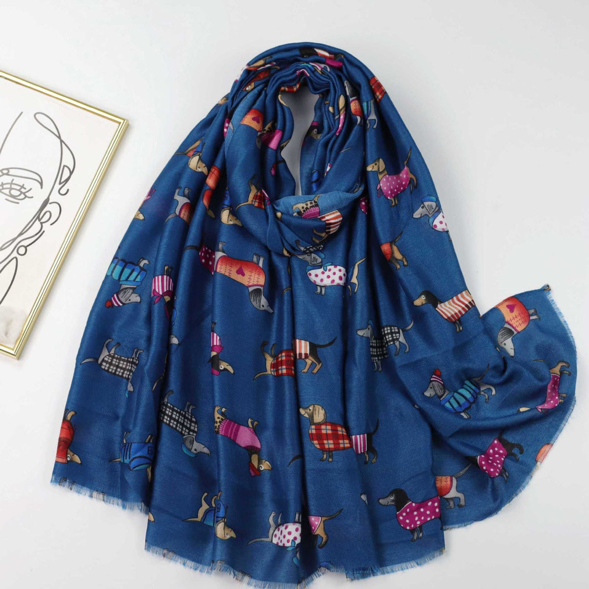 JY231016 wiener dog printed scarf