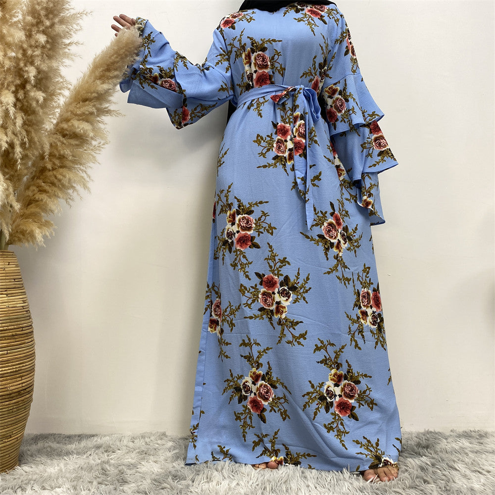 9071 printed flower abaya dress