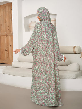 223  Muslim Plus Size Women's Traditional Scarf All-in-One Prayer Robe Fashion Printed Dress abaya