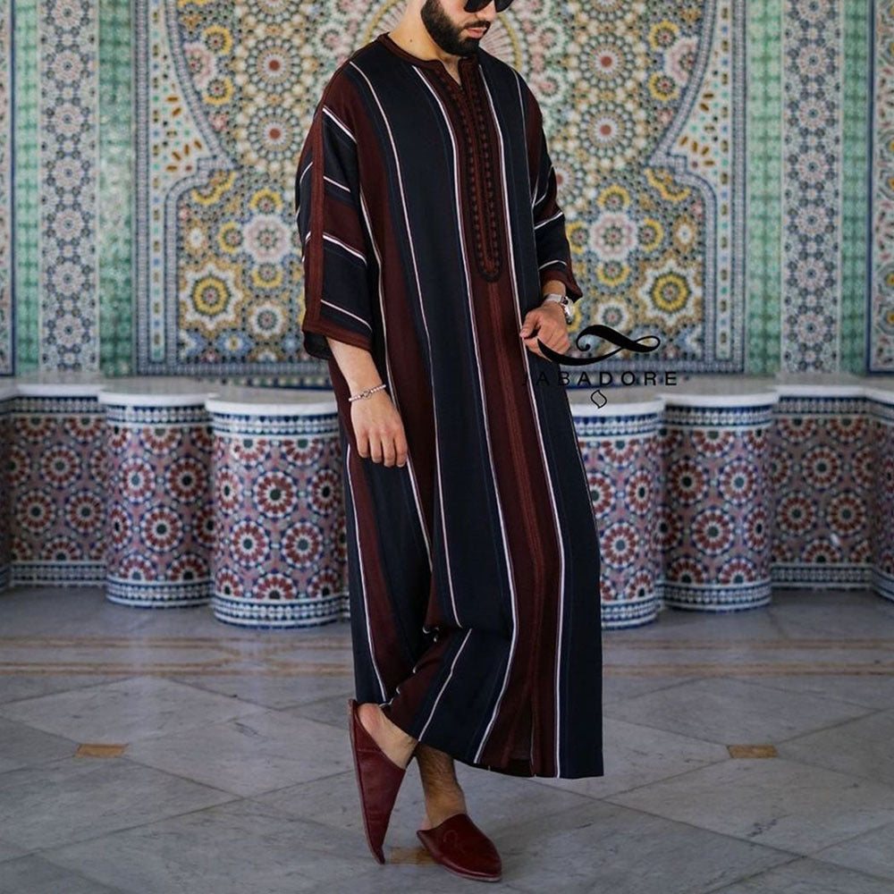 1133974  Foreign trade Muslim long-sleeved embroidered ethnic style Arab robe men's robes  abaya