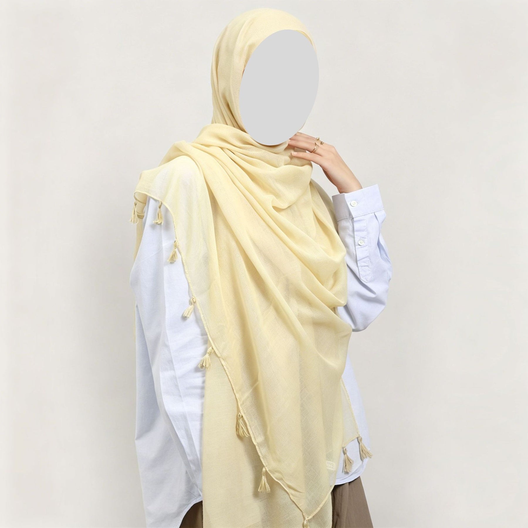 ND06  Plain Polyester Flat-Finish Tassel-End Hijab