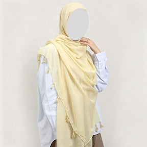 ND06  Plain Polyester Flat-Finish Tassel-End Hijab