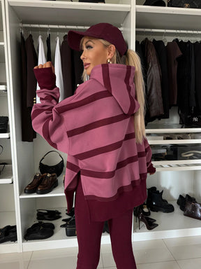 M80070  Women's Plain Printed Hooded Sweatsuit Autumn Winter Set