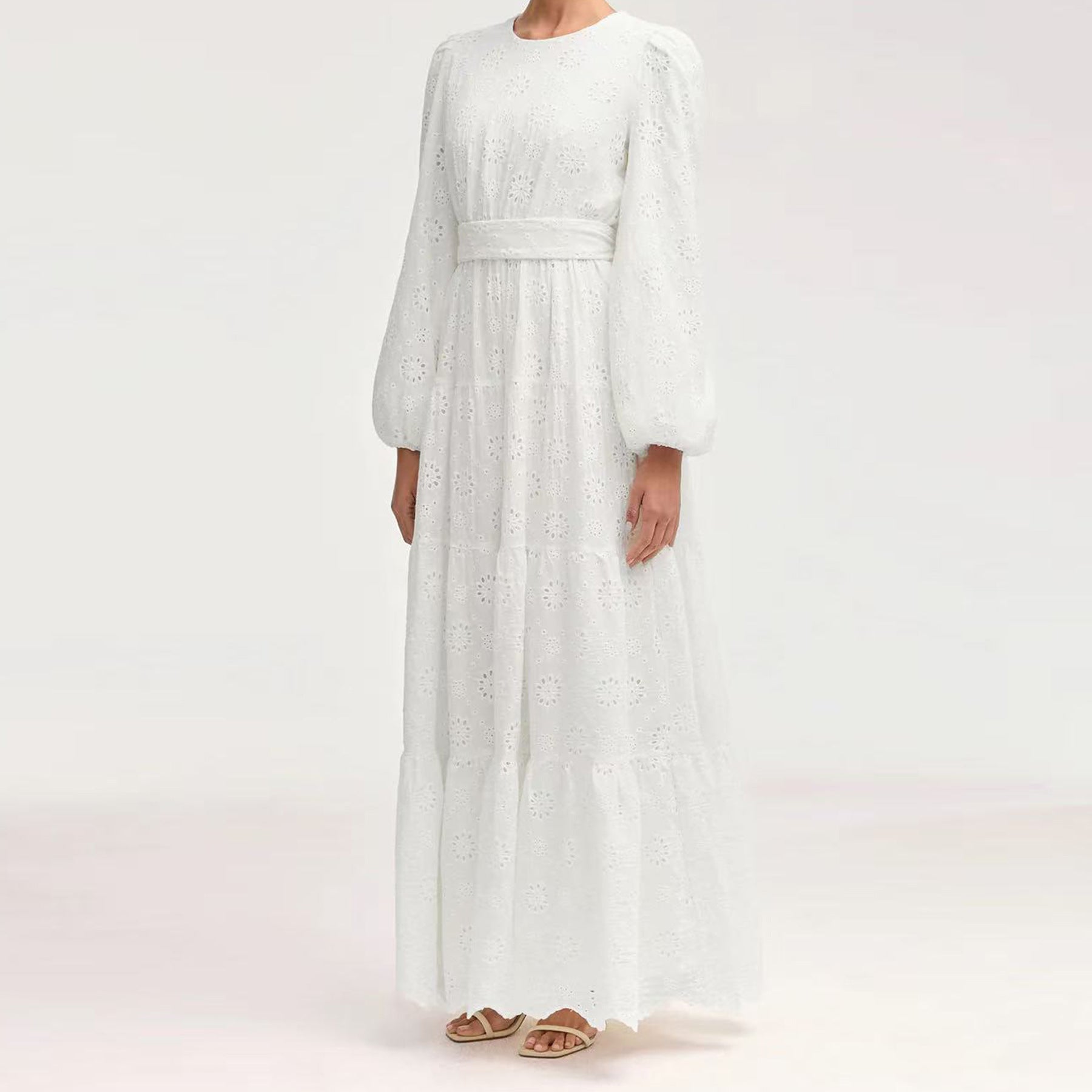 LR1066  Pure Cotton Embroidery Abaya Floral Dress