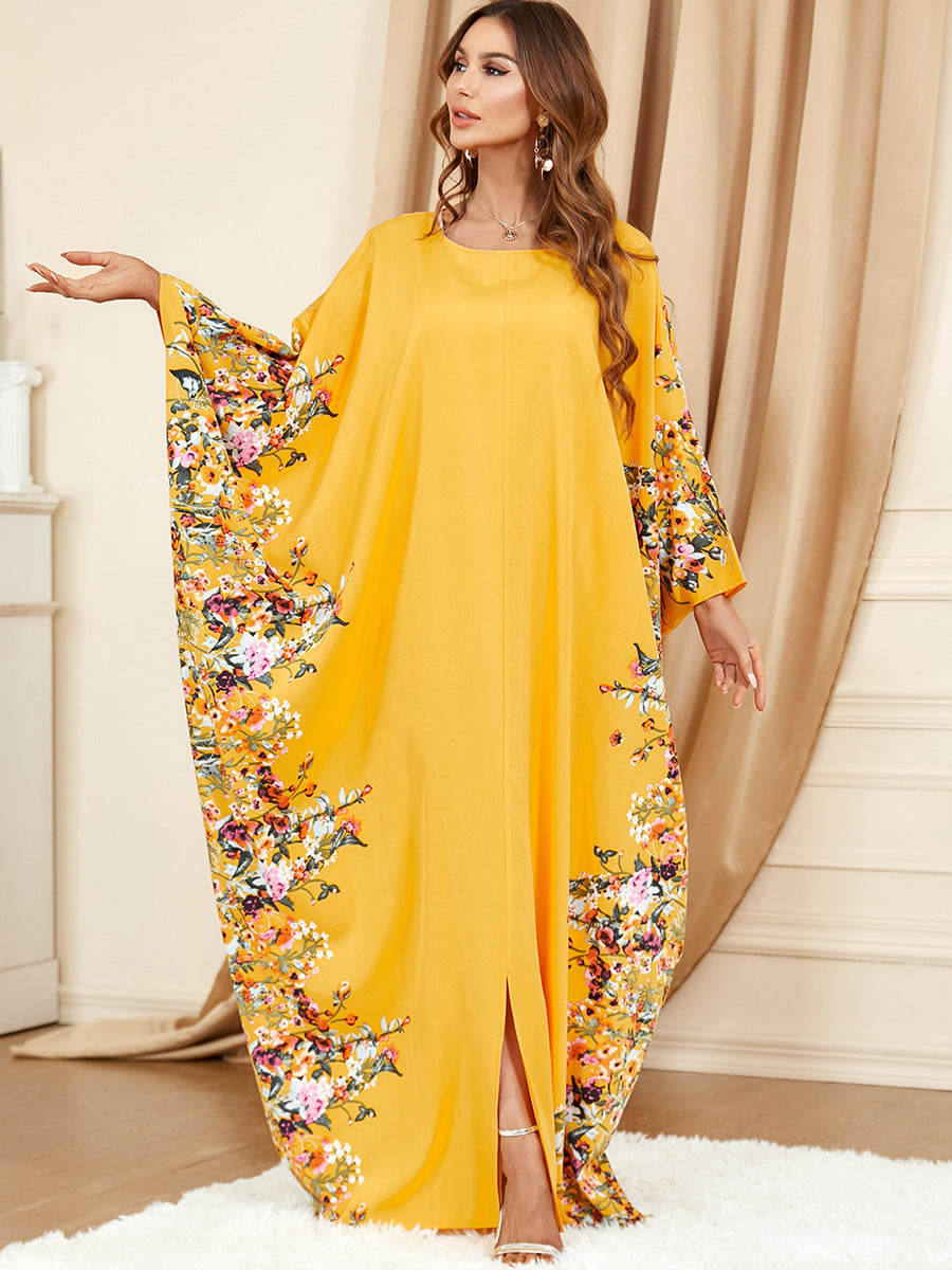 3422  Batwing sleeve printed dress