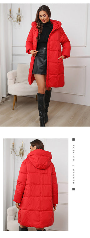 W1836  Women's Hooded Mid-Length Slim Winter Cotton-Padded Coat