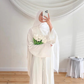 K113  Satin Tie-Front Open Abaya + Inner Dress Set - No Hijab