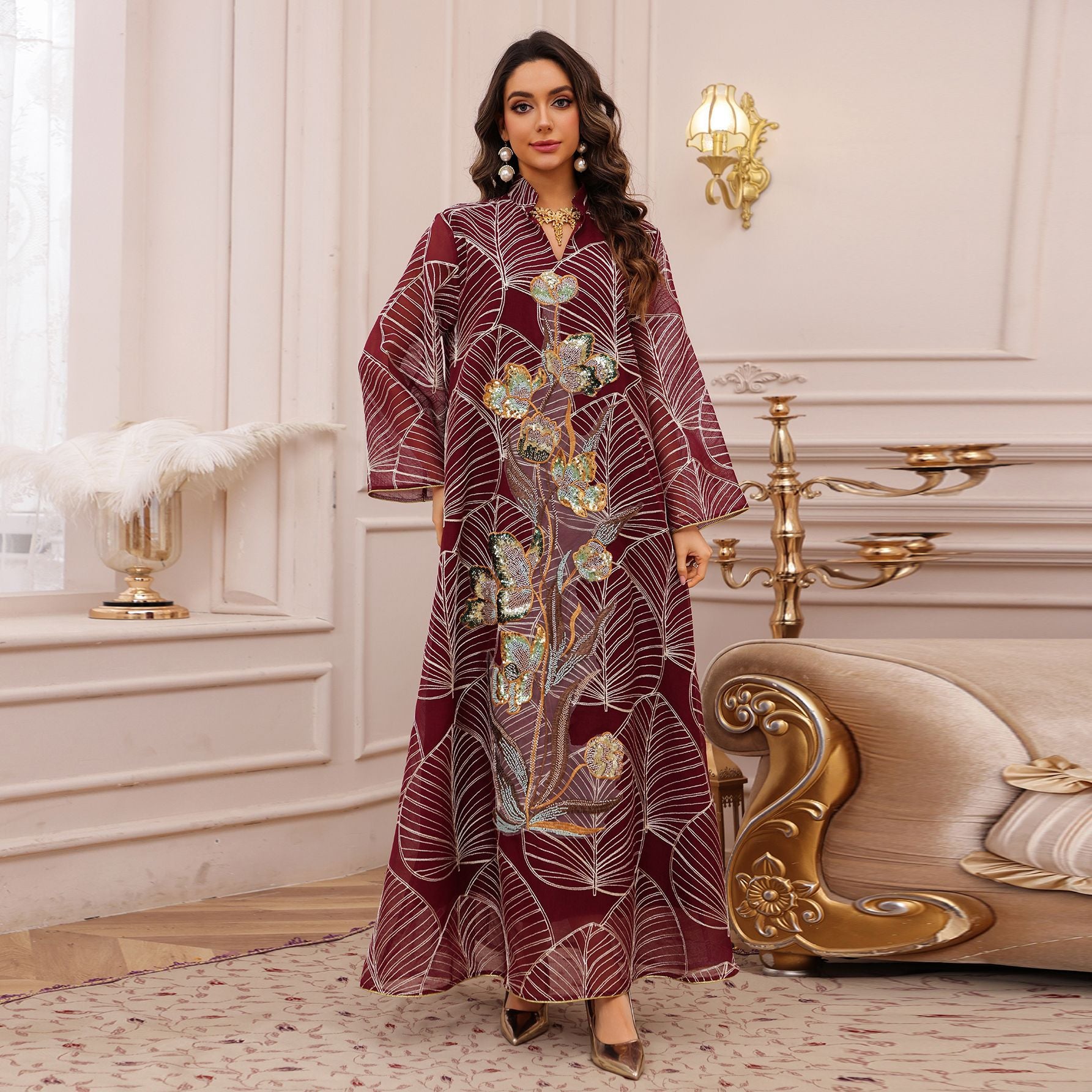 AB485  Mesh Embroidered Maxi Dress Ethnic Women's Clothing