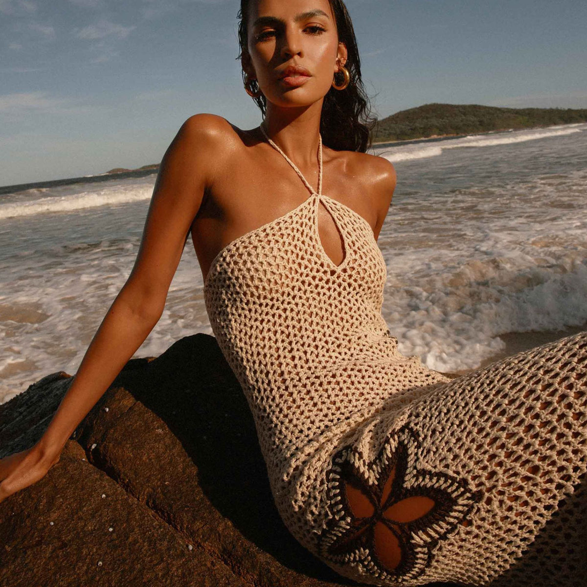 Y82721-1  Sexy Hollow Knit Beach Sling Dress (MOQ:3)