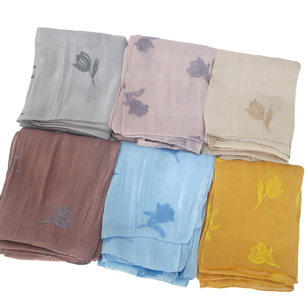 WJ103  Sea Island Silk Embroidered Sun Protection Hijab