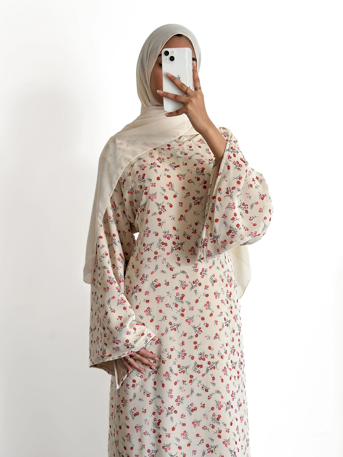 LR1324  Floral Print Plus Size Polyester Long Sleeve Dress - No Hijab
