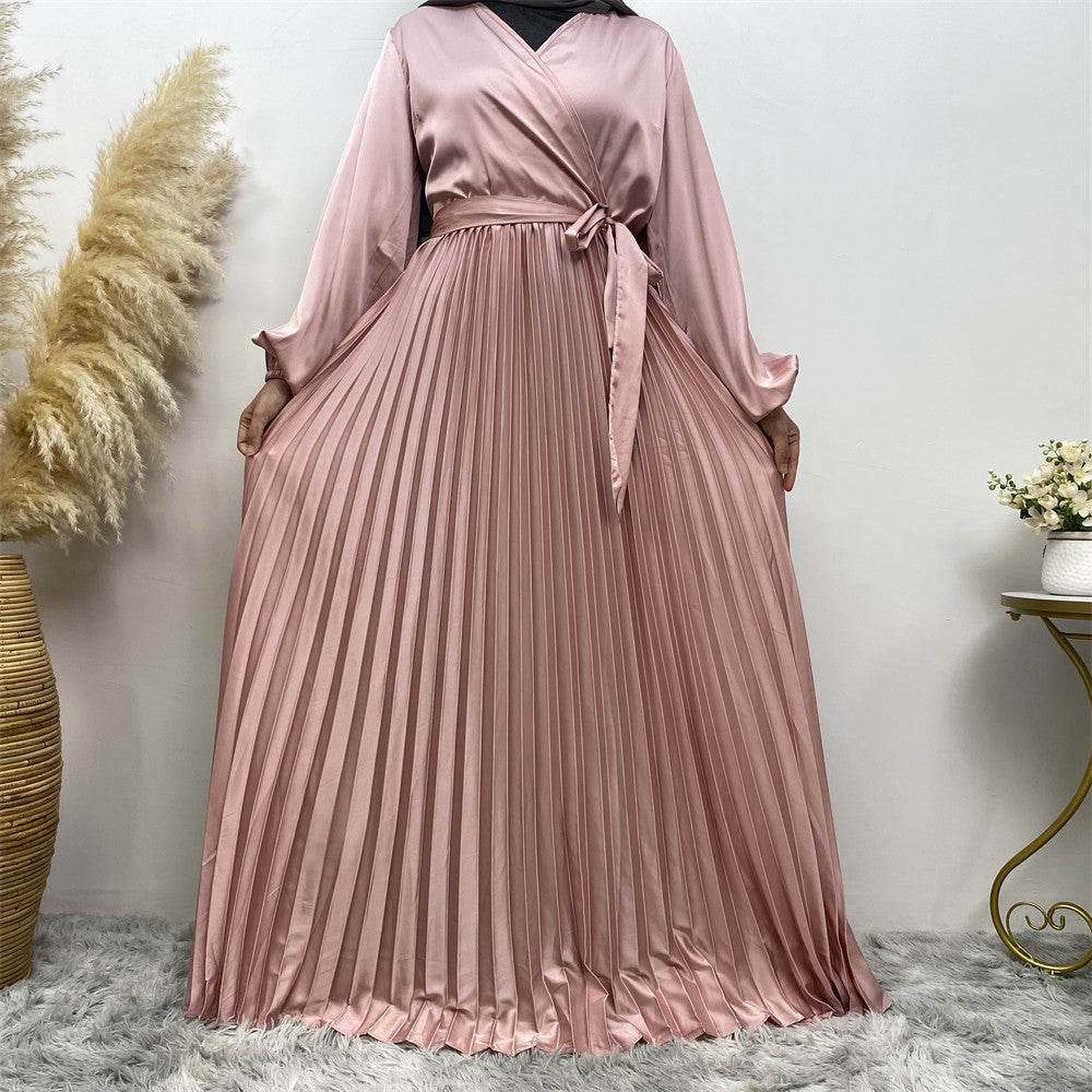 6377 plain pleated muslim abaya dress