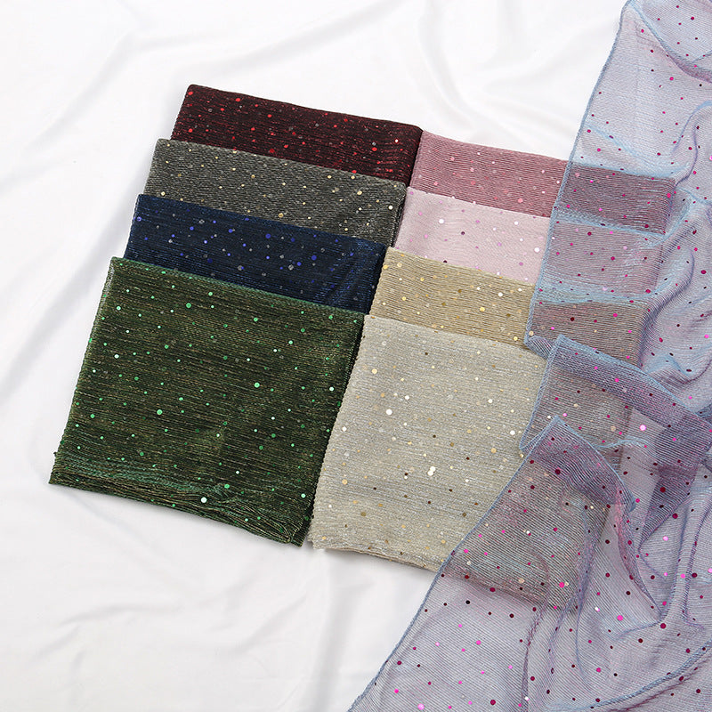 VS668 sequin Gold and silver silk hijab scarf