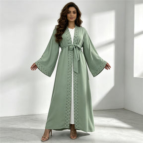 1838 vestido tipo cárdigan abaya musulmán con cuentas de uñas liso