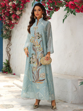 AB485  Mesh Embroidered Maxi Dress Ethnic Women's Clothing