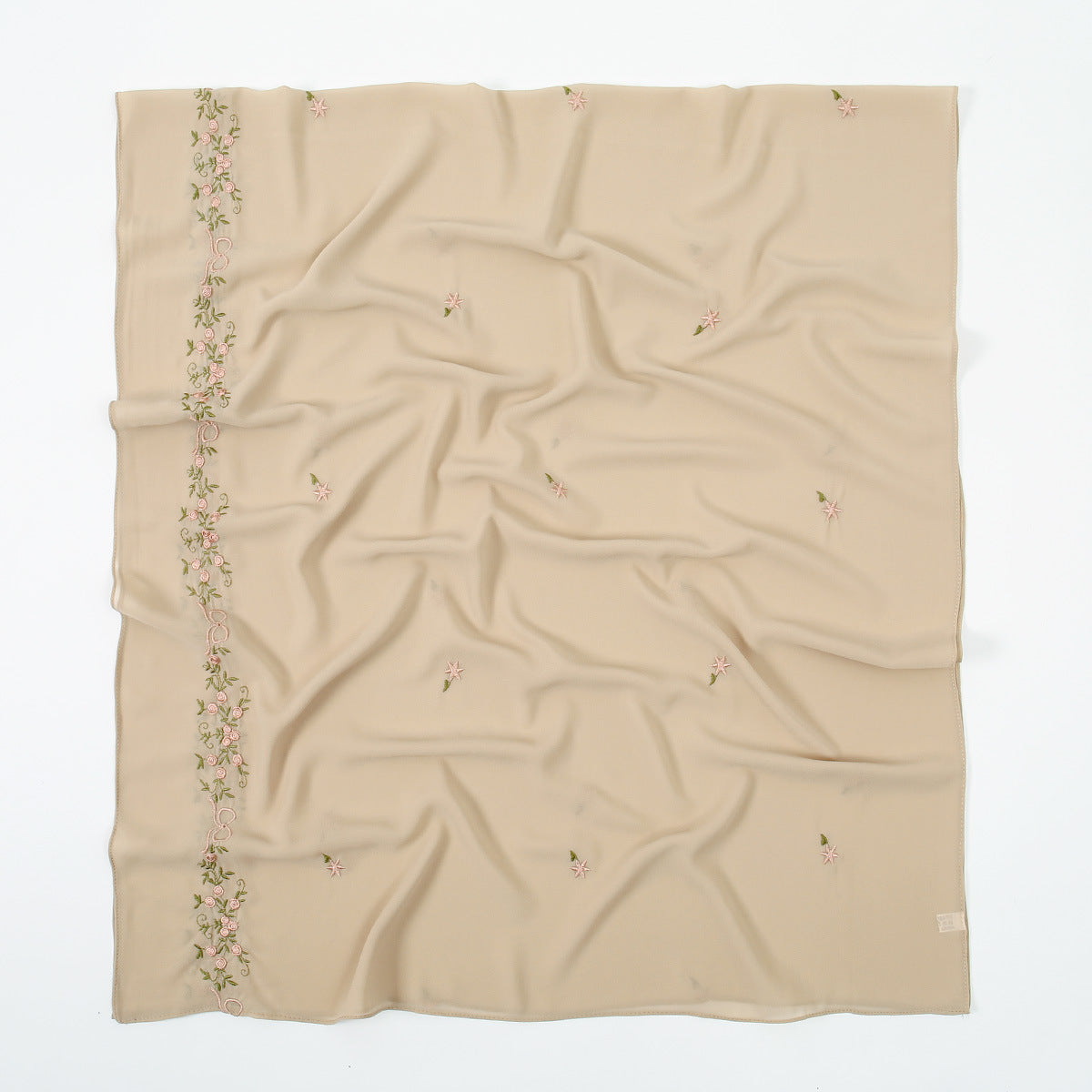 VE122  High-Quality Plain Elastic Chiffon Hijab with Embroidery